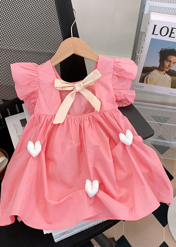 Fine Pink Ruffled Heart Patchwork Cotton Kids Dresses Summer