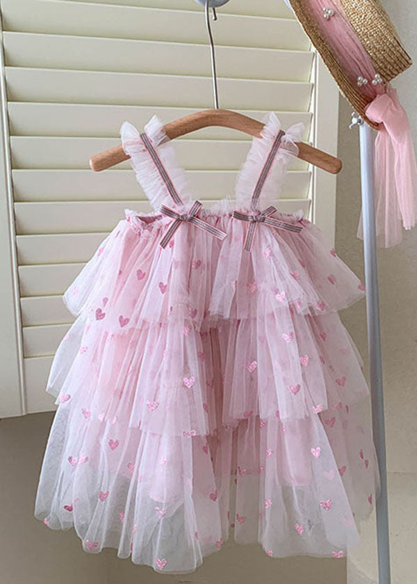 Fine Pink Ruffled Layered Patchwork Tulle Baby Dresses Summer
