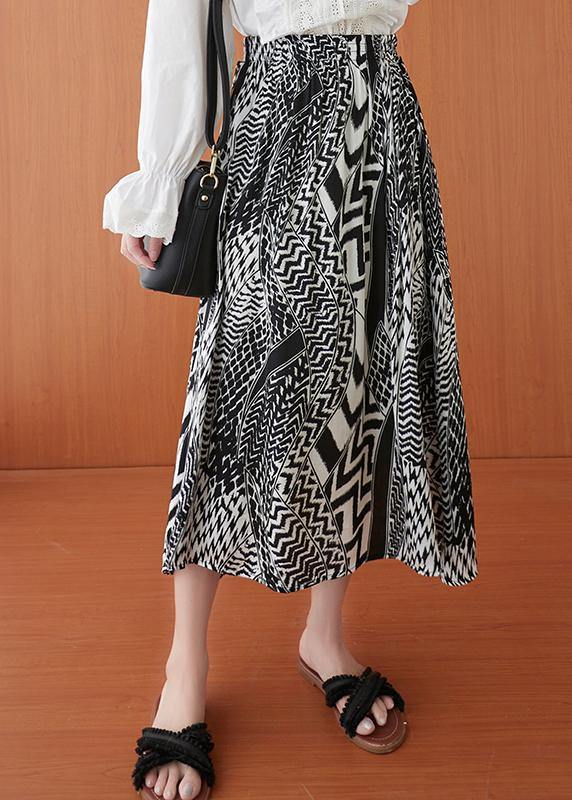 Fine Print Summer Elastic Waist a Line Skirt