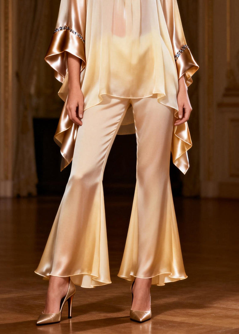 Fine Square Collar Asymmetrical Patchwork Silk Two Pieces Set Summer