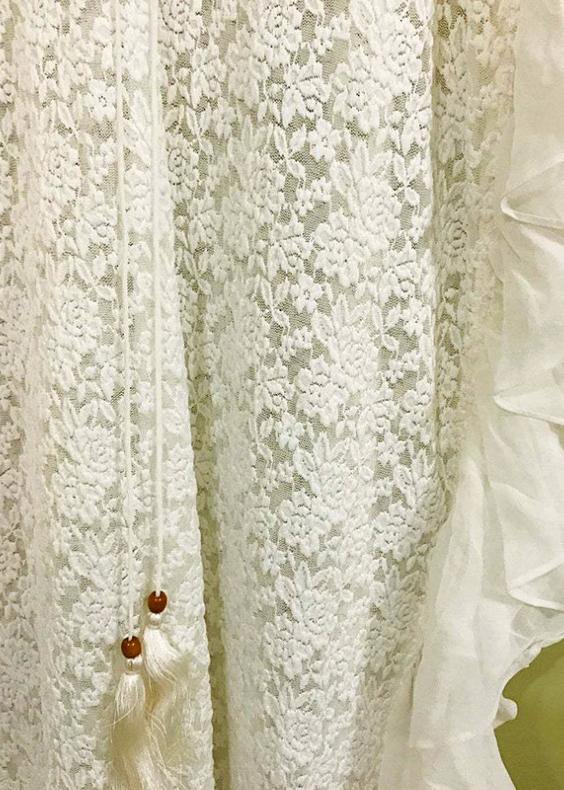 Fine White Patchwork Chiffon Kimono Robe Lace Dress
