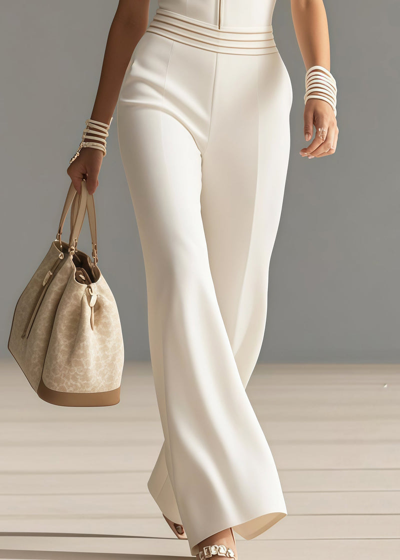 Fine White Zip Up Draping Spandex Jumpsuits Summer