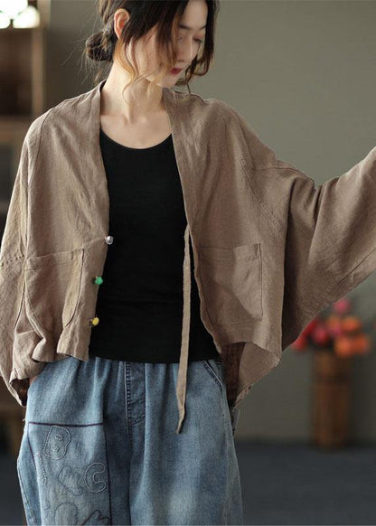 Fine Yellow Bat Wing Sleeve Pockets Coat Short