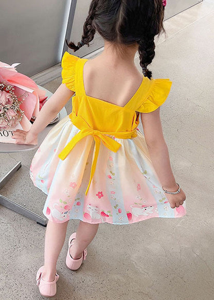 Fine Yellow Ruffled Embroideried Patchwork Cotton Baby Dresses Summer