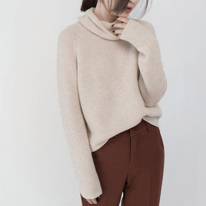 Fine Beige Sweater Clothing High Neck Knitted Blouses Baggy Winter Shirt