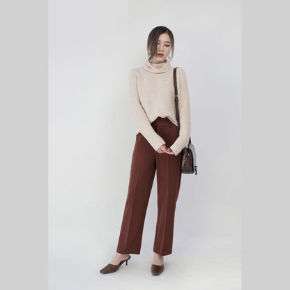 Fine Beige Sweater Clothing High Neck Knitted Blouses Baggy Winter Shirt