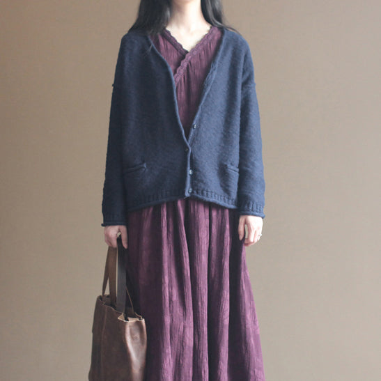 Fine Navy Knit Sweaters Sweaters Fine Cardigans Blouse V Neck