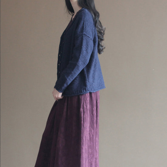 Fine Navy Knit Sweaters Sweaters Fine Cardigans Blouse V Neck