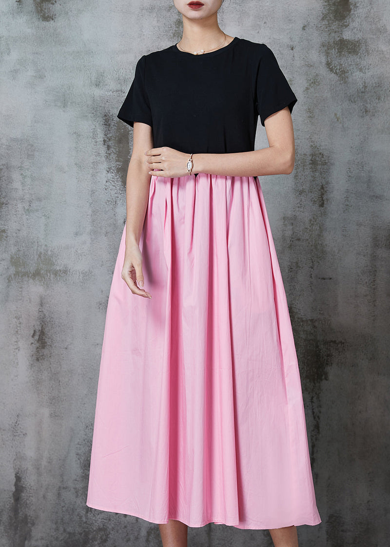 Fitted Black Exra Large Hem Patchwork Cotton Long Dress Summer