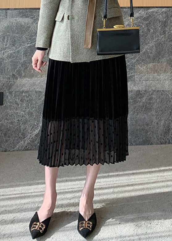 Fitted Black High Waist Dot Tulle a Line Skirts Spring