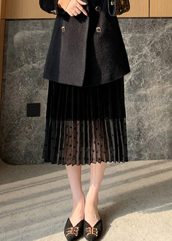 Fitted Black High Waist Dot Tulle a Line Skirts Spring