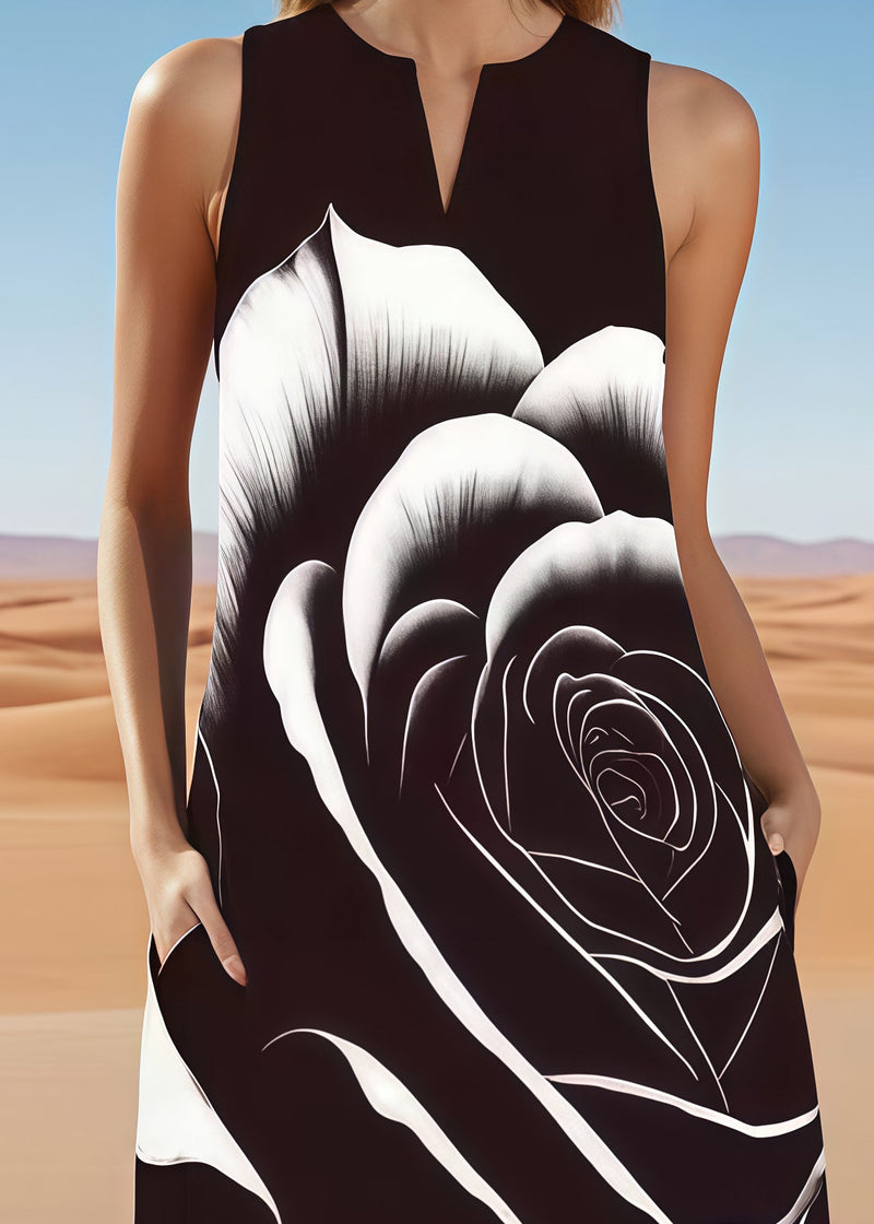 Fitted Black Oversized Cotton a Line Dress Sleeveless