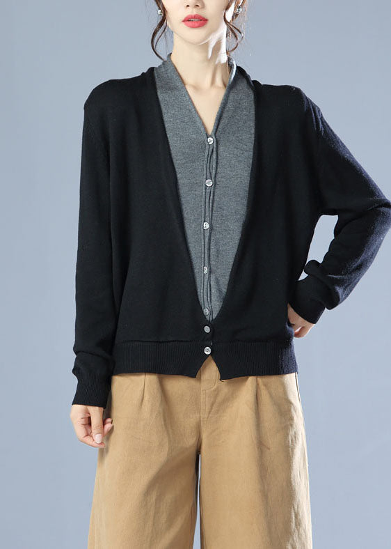Fitted Black V Neck Knit Cardigan Winter