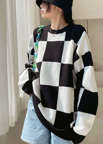 Fitted Black Thick Plaid Knit Sweaters Winter