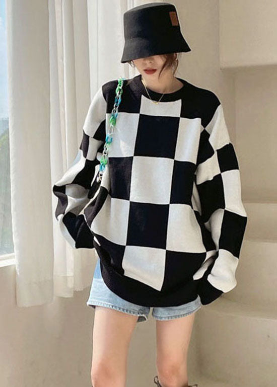Fitted Black Thick Plaid Knit Sweaters Winter