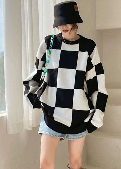Fitted Black Thick Plaid Knit Sweaters Winter