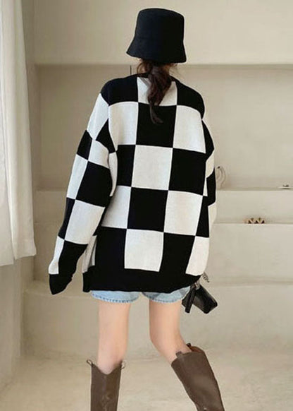 Fitted Black Thick Plaid Knit Sweaters Winter