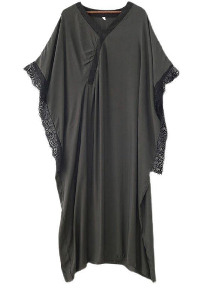Fitted Grey Green V Neck Batwing Sleeve Vacation Dresses Summer Chiffon Dress