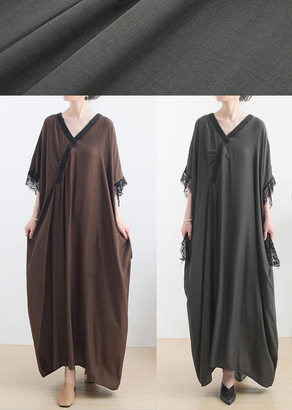 Fitted Grey Green V Neck Batwing Sleeve Vacation Dresses Summer Chiffon Dress