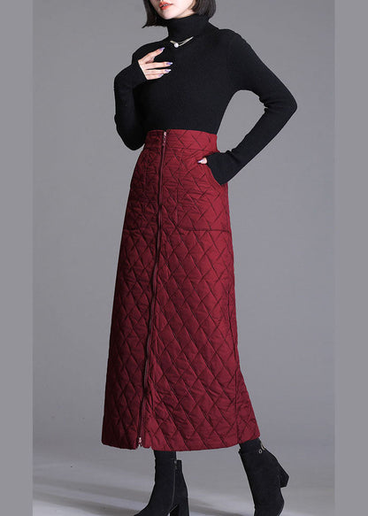 Fitted Mulberry High Waist Zip Up Pockets Fine Cotton Filled Skirts Winter
