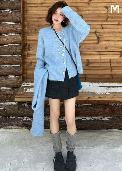 Fitted Orange Oversized Thick Wool Knit Cardigan Winter