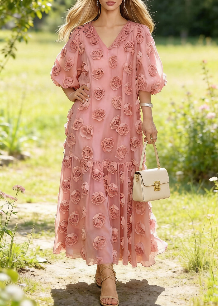 Fitted Pink Oversized Decorated Tulle Party Dresses Summer