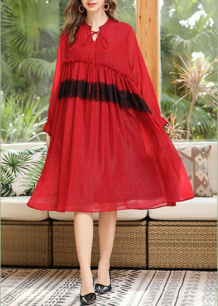 Fitted Red Cinched Chiffon a Line Skirts Summer Long Dresses