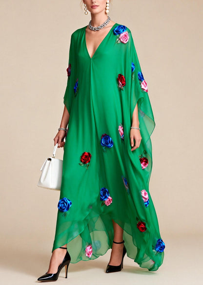 Fitted Tea Green Oversized Chiffon Maxi Dress Summer