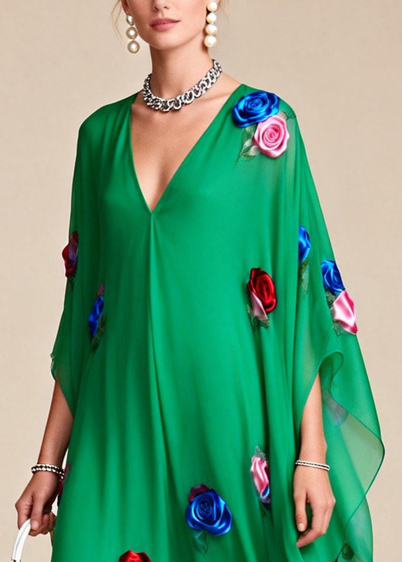 Fitted Tea Green Oversized Chiffon Maxi Dress Summer