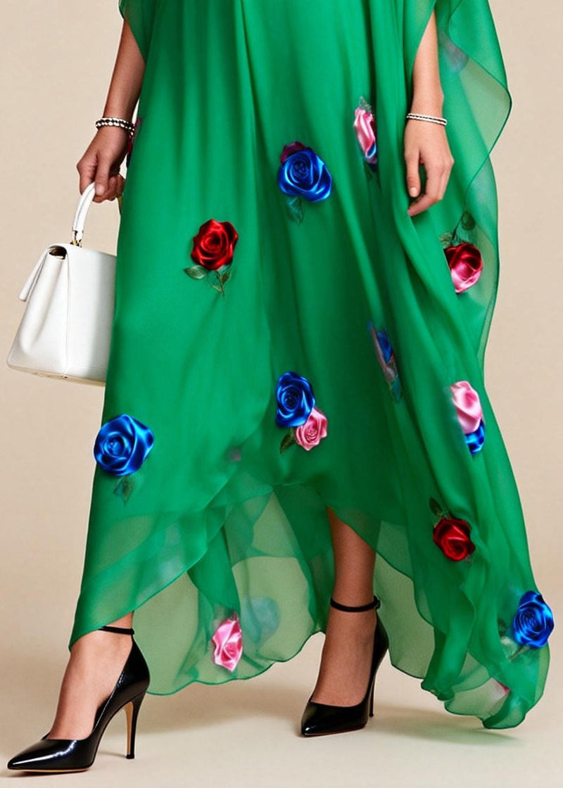 Fitted Tea Green Oversized Chiffon Maxi Dress Summer
