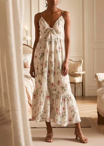 Fitted White Print Cotton Cami Dresses Summer