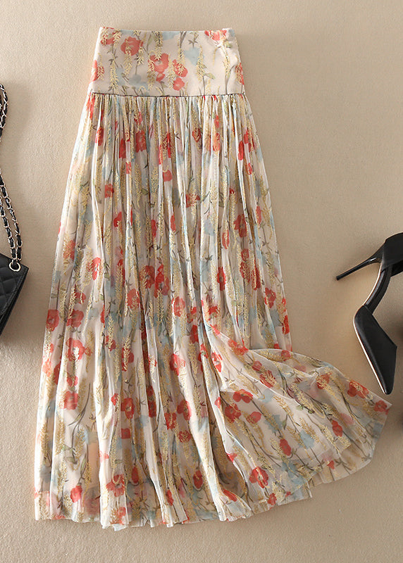 Fitted Zip Up Print Wrinkled Tulle Skirt Spring