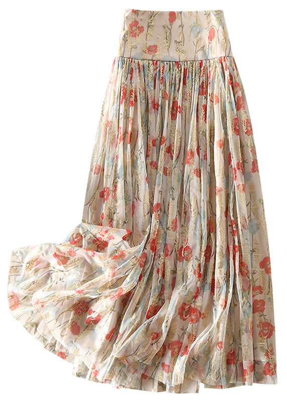 Fitted Zip Up Print Wrinkled Tulle Skirt Spring