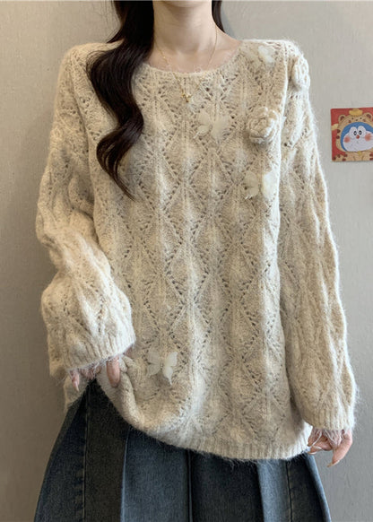 Apricot Butterfly Hollow Out Cozy Knit Sweater