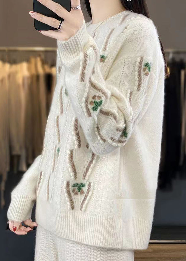 Beige O Neck Hollow Out Cozy Wool Sweaters Spring