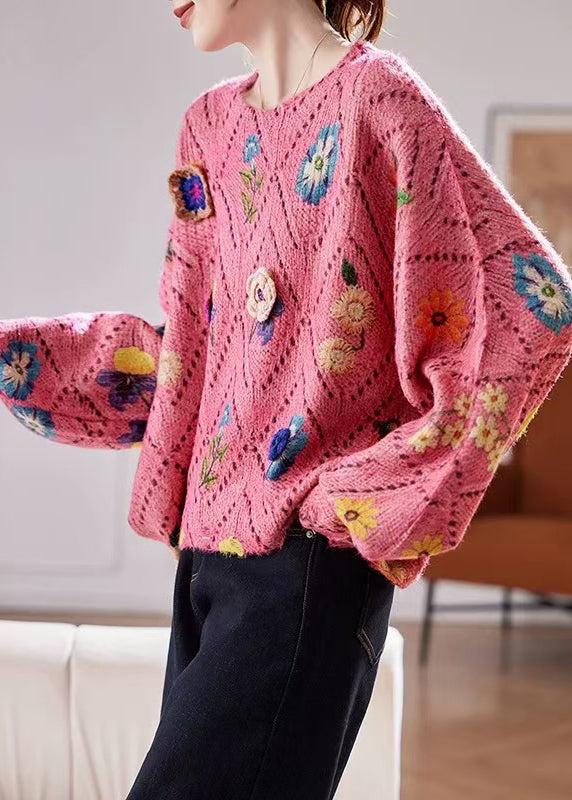 Blue O-neck Hollow Out Knit Sweaters Batwing Sleeve