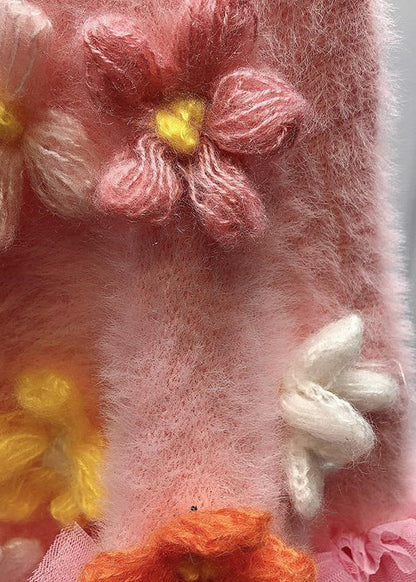 Pink Nail Bead Tulle Patchwork Knit Cardigans Spring