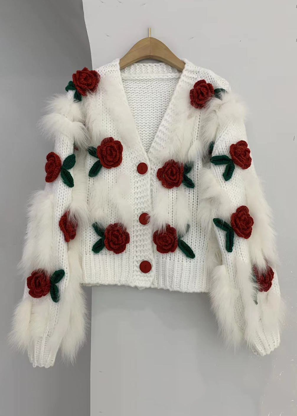Pink V Neck Button Patchwork Knit Cardigan Spring