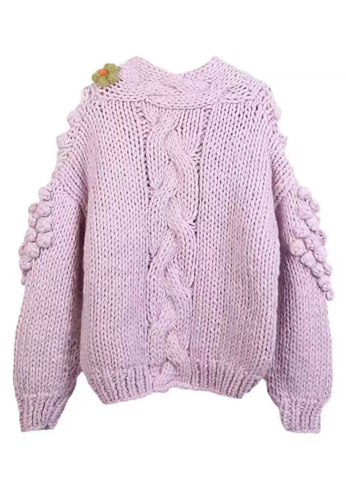 Purple V Neck Button Cozy Knit Cardigans Spring