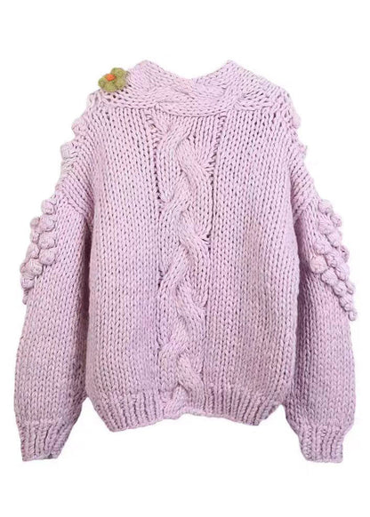 Purple V Neck Button Cozy Knit Cardigans Spring