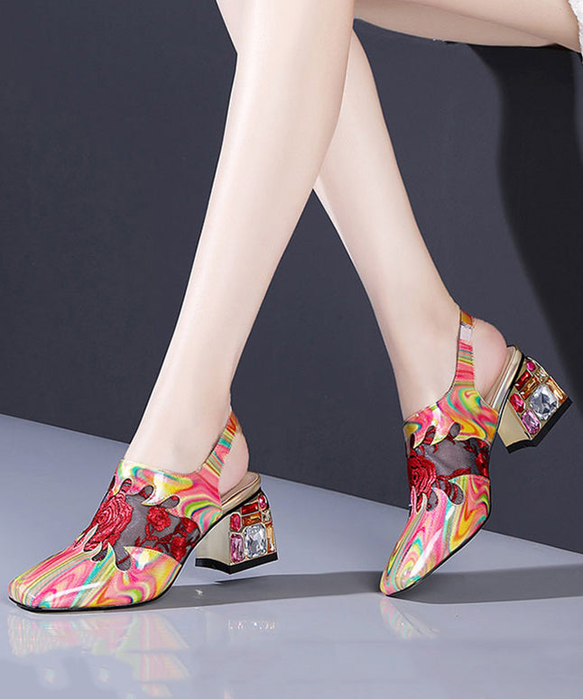 Red Buckle Strap Breathable Mesh Splicing Chunky High Heels