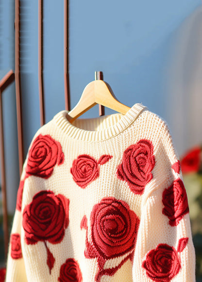 Red Hollow Out Cozy Knit Sweaters Fall