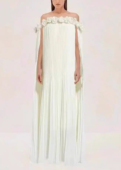 Red Slash Neck Wrinkled Cotton Maxi Dresses Summer