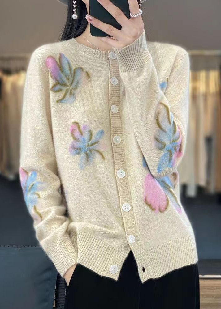 White O Neck Button Cotton Knit Coat Spring