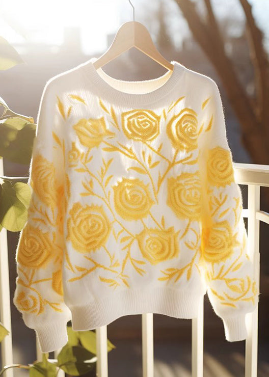 Yellow O Neck Cozy Knit Fall Sweaters