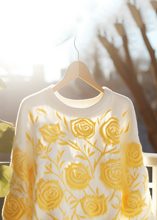 Yellow O Neck Cozy Knit Fall Sweaters
