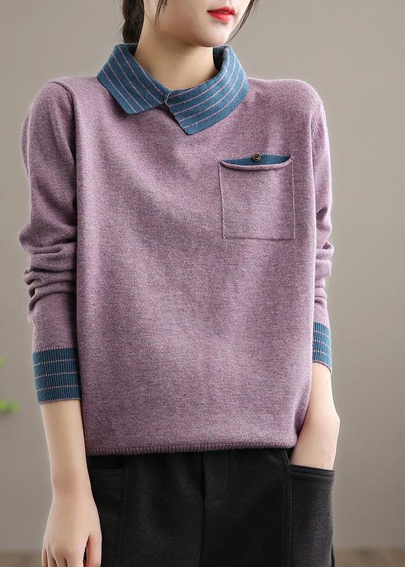 For Spring Black Knit Tops Clothing Lapel Patchwork Sweater Tops