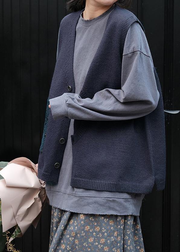 For Spring Blue Spring V Neck Button Down Knitted Coat