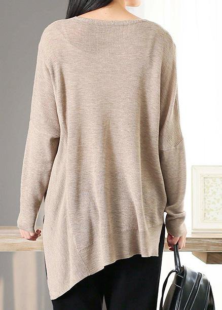 For Spring Nude Clothes V Neck Asymmetric Knit Tops