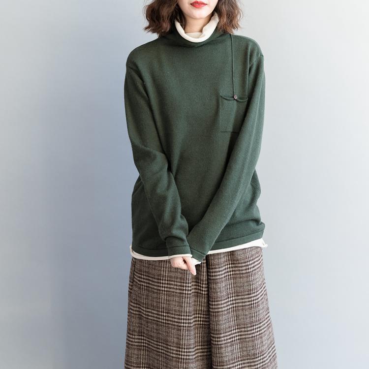 For Spring Army Green Knit Tops Oversized High Neck Knitwear